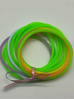 Set of 12 Neon Green & Pastel Rainbow Jelly Bracelets